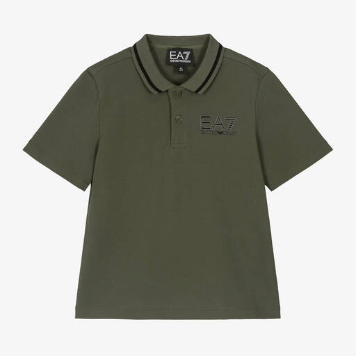 EA7 Emporio Armani-Boys Green Cotton Polo Shirt | Childrensalon