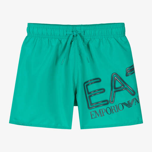 EA7 Emporio Armani-Boys Green Swim Shorts | Childrensalon
