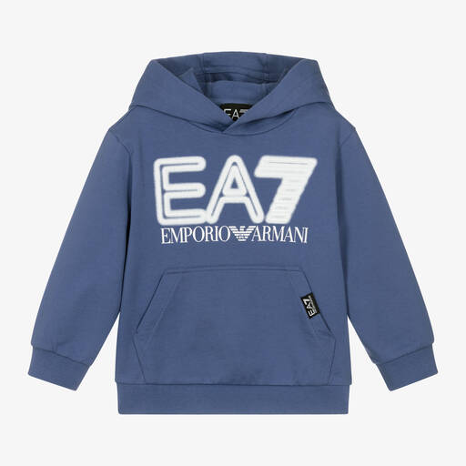 EA7 Emporio Armani-Boys Indigo Purple Cotton Hoodie | Childrensalon