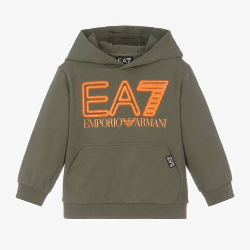 EA7 Emporio Armani-توب هودي قطن جيرسي لون أخضر كاكي للأولاد | Childrensalon