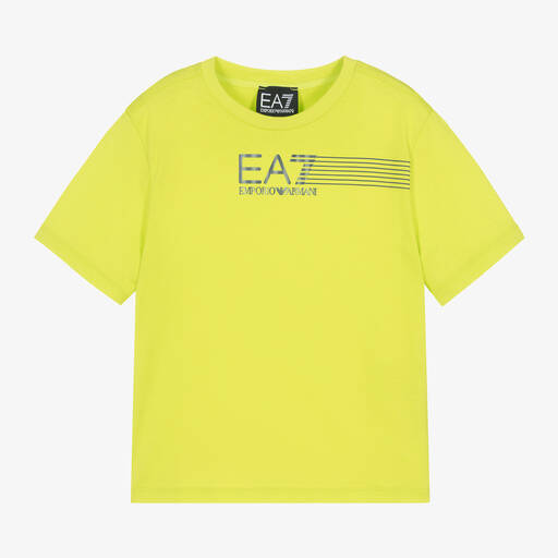 EA7 Emporio Armani-Boys Lime Green Cotton Reflective EA7 T-Shirt | Childrensalon