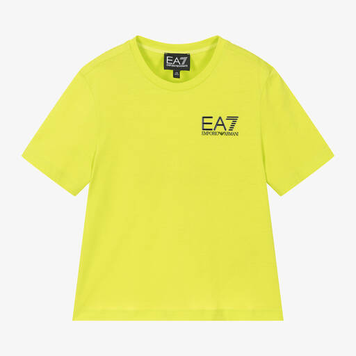 EA7 Emporio Armani-Boys Lime Green Cotton T-Shirt | Childrensalon