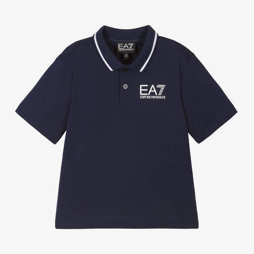 EA7 Emporio Armani-Boys Navy Blue Cotton Polo Shirt | Childrensalon