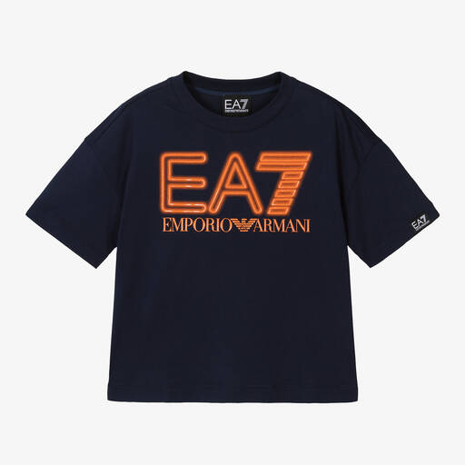 EA7 Emporio Armani-T-shirt en coton bleu marine pour garçon | Childrensalon