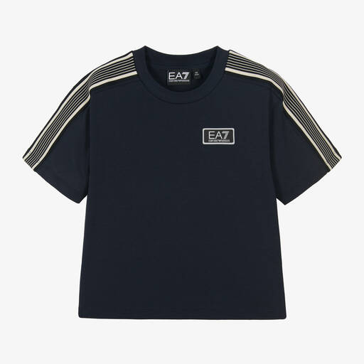 EA7 Emporio Armani-Boys Navy Blue Cotton T-Shirt | Childrensalon