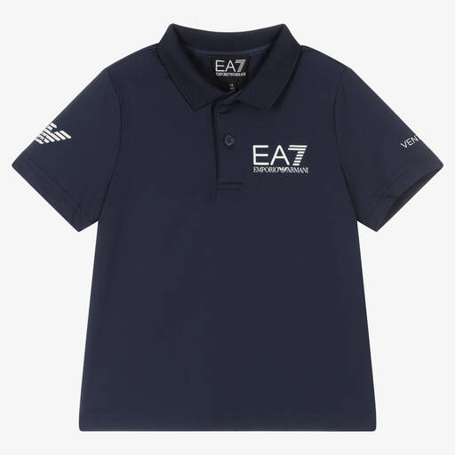 EA7 Emporio Armani-Синяя рубашка поло из материала Ventus7 для мальчиков | Childrensalon