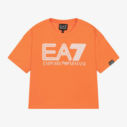 EA7 Emporio Armani-Boys Orange Cotton T-Shirt | Childrensalon
