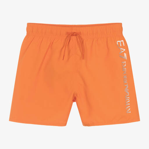 EA7 Emporio Armani-Boys Orange Swim Shorts | Childrensalon