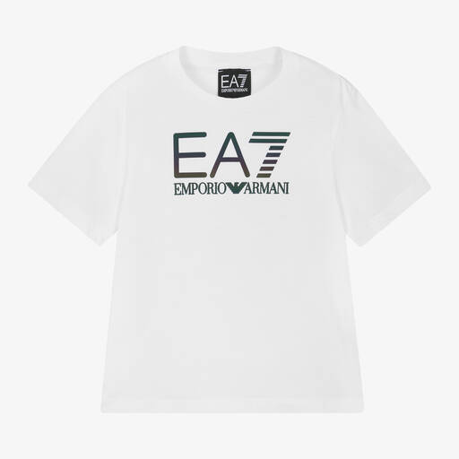 EA7 Emporio Armani-Boys White Cotton EA7 T-Shirt | Childrensalon