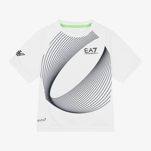 EA7 Emporio Armani-Boys White Sports T-Shirt | Childrensalon
