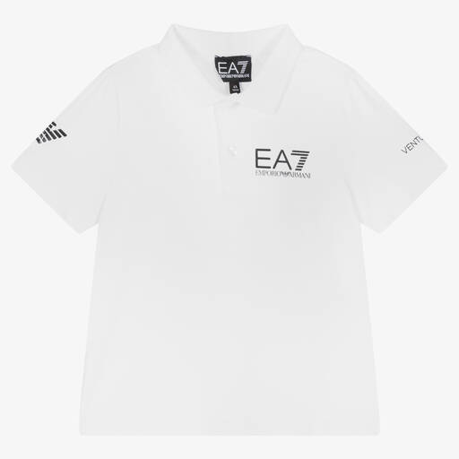 EA7 Emporio Armani-Белая рубашка поло из материала Ventus7 для мальчиков | Childrensalon
