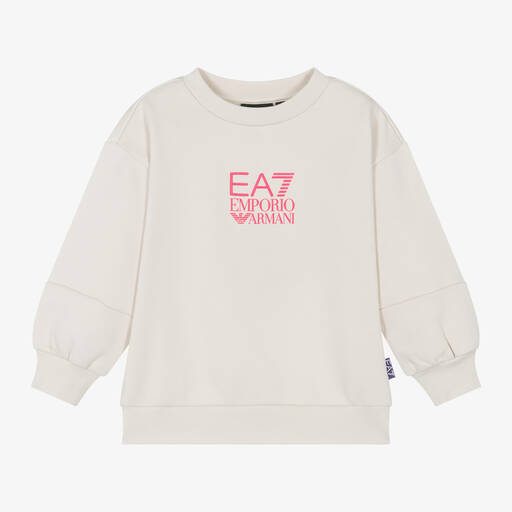 EA7 Emporio Armani-Girls Beige Cotton EA7 Logo Sweatshirt | Childrensalon