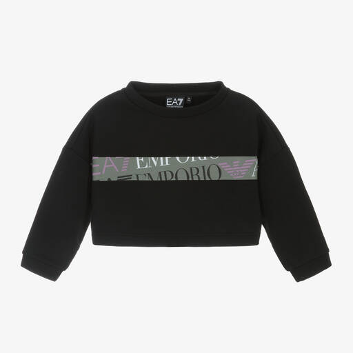 EA7 Emporio Armani-Girls Black Cotton Sweatshirt | Childrensalon