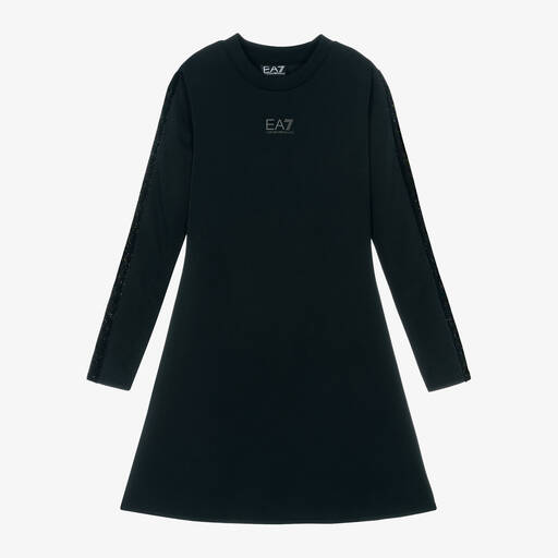 EA7 Emporio Armani-Girls Black Modal Jersey Dress | Childrensalon