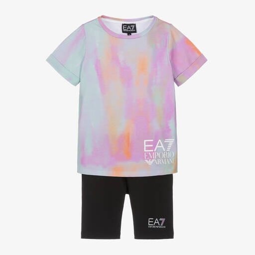 EA7 Emporio Armani-Girls Pastel Pink & Black Shorts Set | Childrensalon
