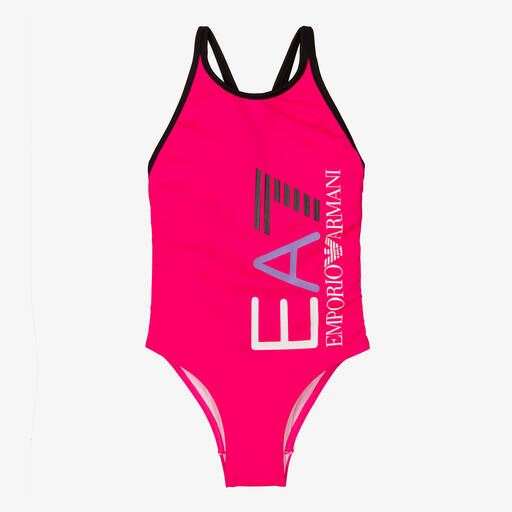 EA7 Emporio Armani-Girls Pink Logo Swimsuit | Childrensalon