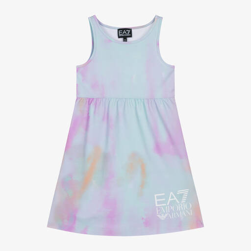 EA7 Emporio Armani-Girls Pink Pastel Ombré Jersey Dress | Childrensalon