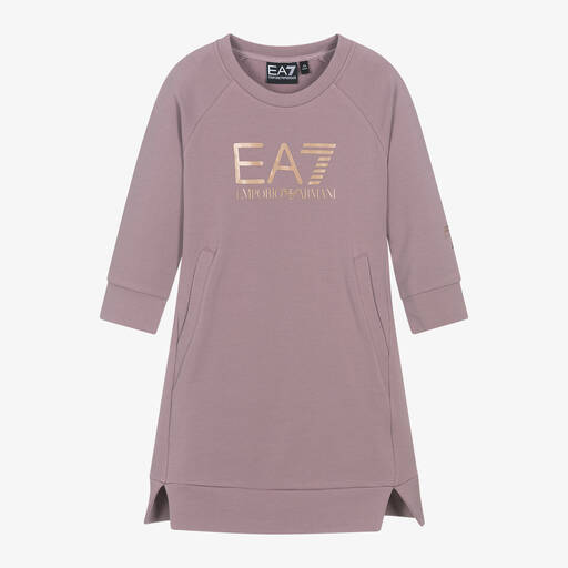 EA7 Emporio Armani-Girls Purple Cotton EA7 Sweatshirt Dress | Childrensalon