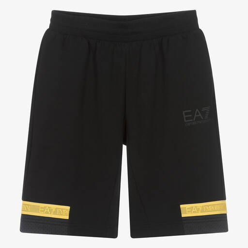 EA7 Emporio Armani-Teen Boys Black Cotton Jersey Shorts | Childrensalon