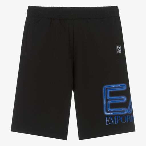 EA7 Emporio Armani-Teen Boys Black Cotton Oversized Shorts | Childrensalon