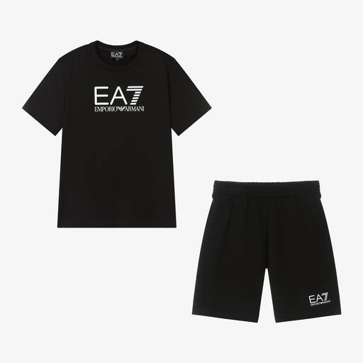 EA7 Emporio Armani-Teen Boys Black Cotton Shorts Set | Childrensalon
