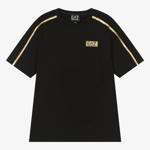 EA7 Emporio Armani-Teen Boys Black Cotton T-Shirt | Childrensalon