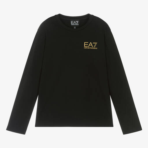 EA7 Emporio Armani-توب قطن جيرسي لون أسود للمراهقين | Childrensalon