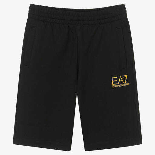 EA7 Emporio Armani-Teen Boys Black & Gold Shorts | Childrensalon