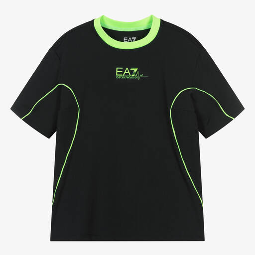 EA7 Emporio Armani-Teen Boys Black & Green T-Shirt | Childrensalon