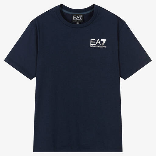 EA7 Emporio Armani-Teen Boys Blue Cotton Logo T-Shirt | Childrensalon