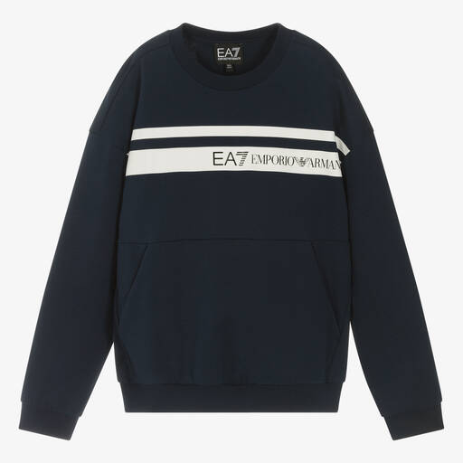 EA7 Emporio Armani-Teen Boys Blue Cotton Sweatshirt | Childrensalon