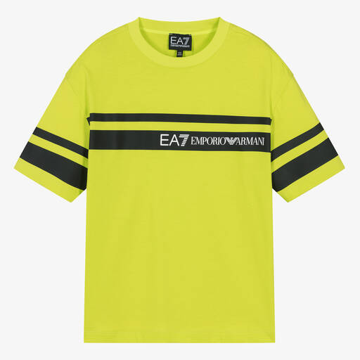 EA7 Emporio Armani-Teen Boys Lime Green Striped T-Shirt | Childrensalon