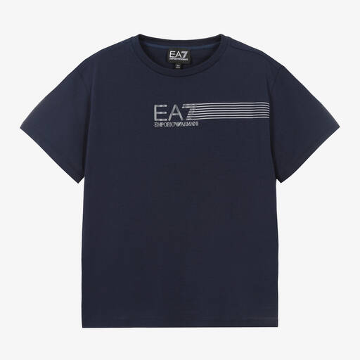 EA7 Emporio Armani-Teen Boys Navy Blue Cotton EA7 T-Shirt | Childrensalon