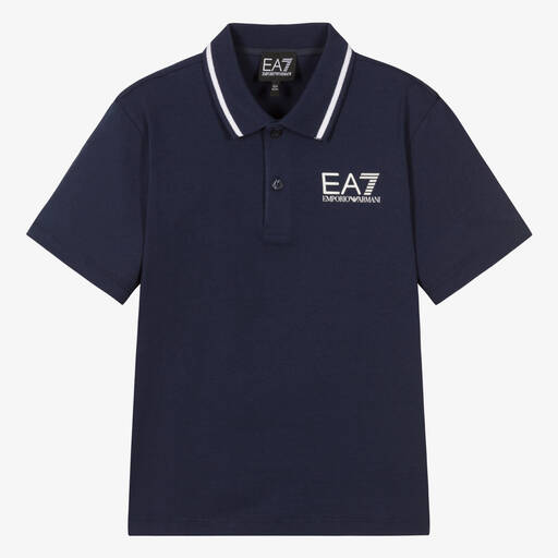EA7 Emporio Armani-Teen Boys Navy Blue Cotton Polo Shirt | Childrensalon