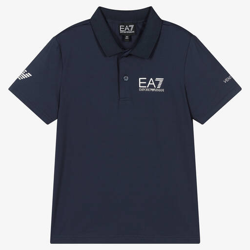 EA7 Emporio Armani-Синяя рубашка поло из материала Ventus7 для мальчиков-подростков | Childrensalon