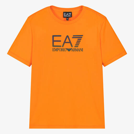 EA7 Emporio Armani-Teen Boys Orange Cotton T-Shirt | Childrensalon