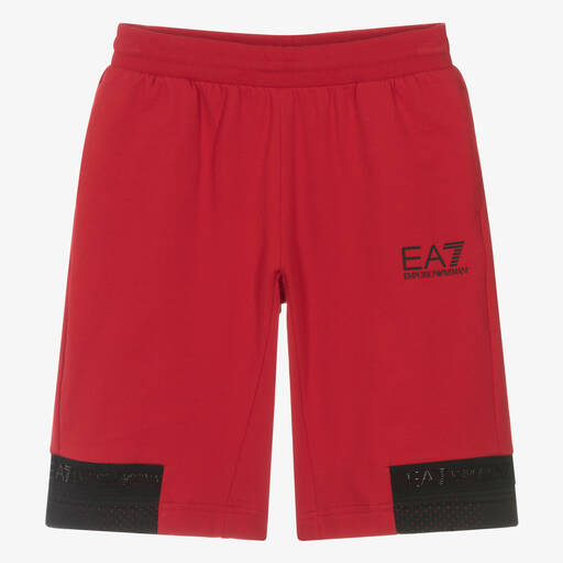 EA7 Emporio Armani-Teen Boys Red Cotton Jersey Shorts | Childrensalon