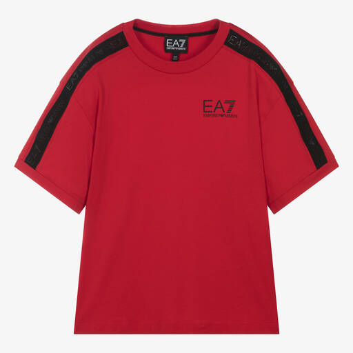 EA7 Emporio Armani-Teen Boys Red Cotton Taped T-Shirt | Childrensalon
