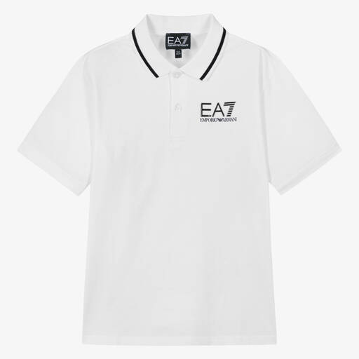 EA7 Emporio Armani-Teen Boys White Cotton Polo Shirt | Childrensalon