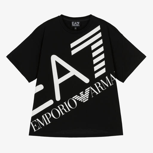 EA7 Emporio Armani-Teen Girls Black Oversized Cotton T-Shirt | Childrensalon