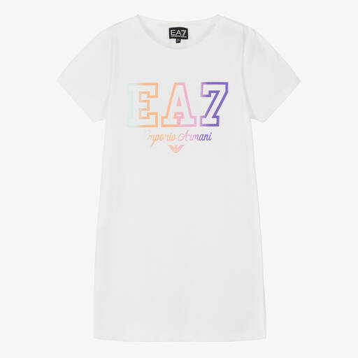 EA7 Emporio Armani-Teen Girls White Cotton T-Shirt Dress | Childrensalon