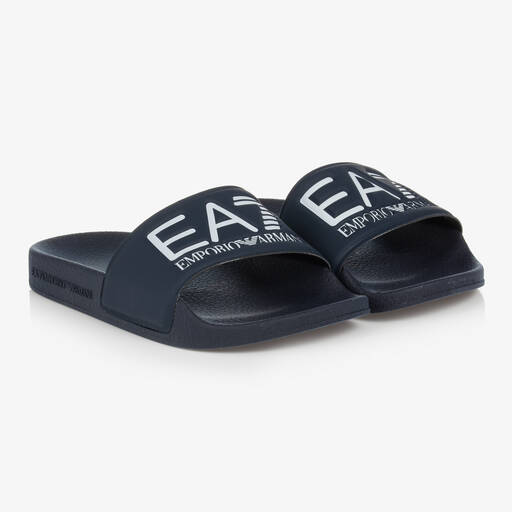 EA7 Emporio Armani-Teen Navy Blue & White Sliders | Childrensalon