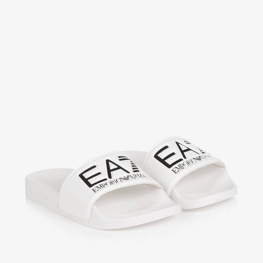 EA7 Emporio Armani-White EA7 Logo Sliders | Childrensalon