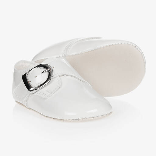 Early Days Baypods-حذاء جلد لون أبيض لمرحلة ما قبل المشي للمواليد  | Childrensalon
