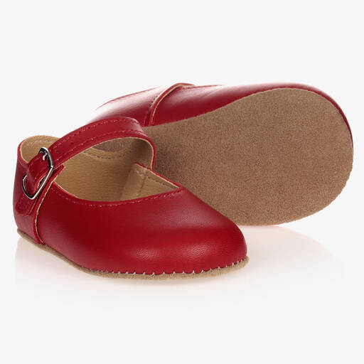 Early Days-حذاء أطفال بناتي جلد لون أحمر لمرحلة ما قبل المشي | Childrensalon