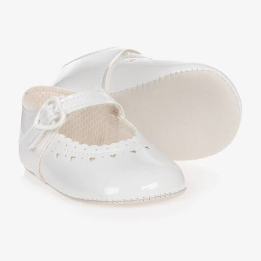 Early Days-حذاء أطفال بناتي جلد لون أبيض لمرحلة ما قبل المشي  | Childrensalon