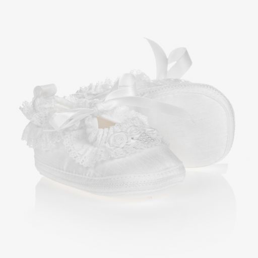 Early Days-Baby Girls White Silk Shoes | Childrensalon