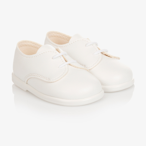 Early Days-حذاء جلد صناعي لون أبيض لمرحلة بدء المشي للمواليد | Childrensalon