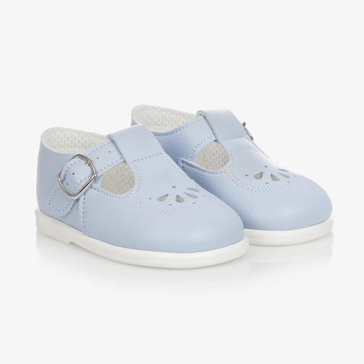 Early Days-حذاء جلد صناعي لون أزرق باهت لمرحلة قبل المشي للأطفال | Childrensalon