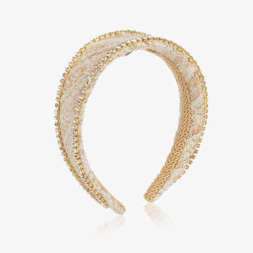 EIRENE-Girls Gold Tweed & Diamanté Hairband | Childrensalon